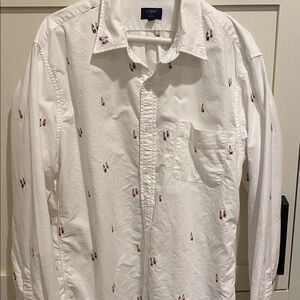 J. Crew Oxford Casual Button Down Shirt with Embroidered sailboats L slim